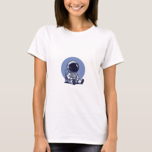 Cute Astronaut Sitting on Blue Circle T-Shirt