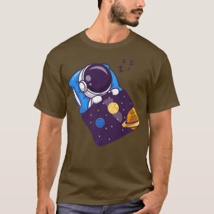 Cute Astronaut Sleeping with Space Blanket Cartoon T-Shirt