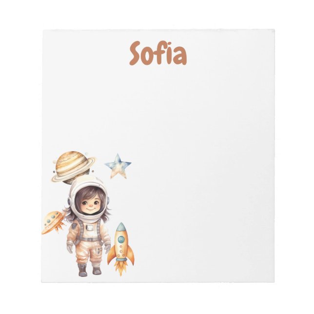 Cute astronaut Space Adventure personalised  Notepad (Front)