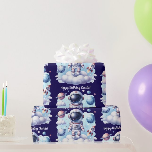 cute astronaut space Birthday Wrapping Paper (Party Gifts)
