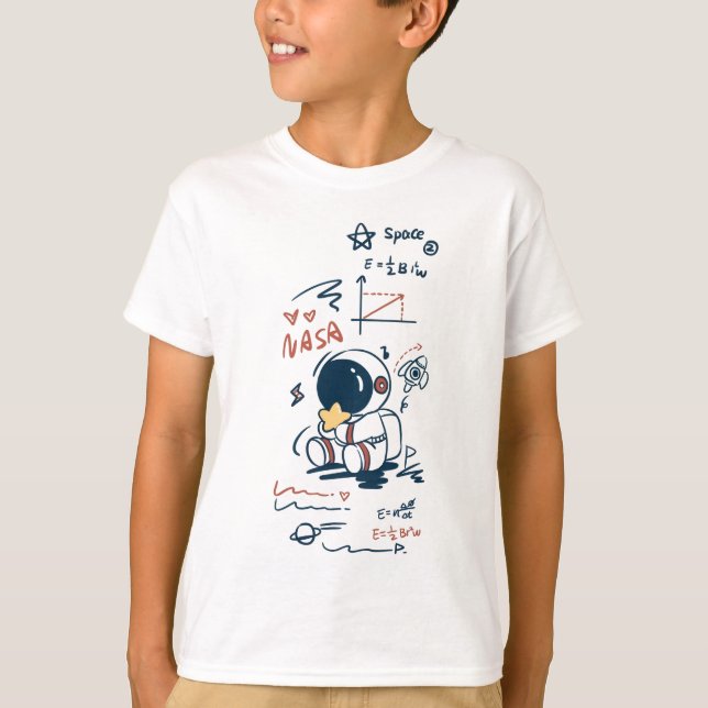 Cute Astronaut Space Cartoon Graphic kid s T-Shirt (Front)