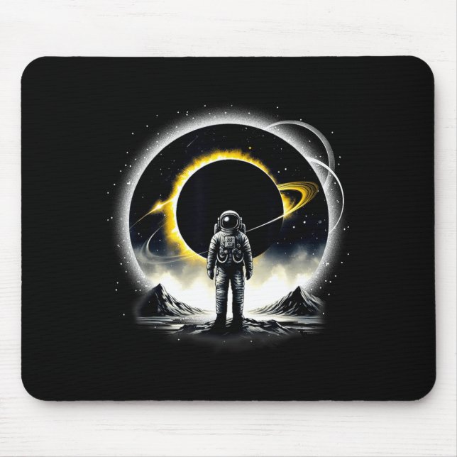 Cute Astronaut Space Eclipse Planet Science Mouse Pad (Front)