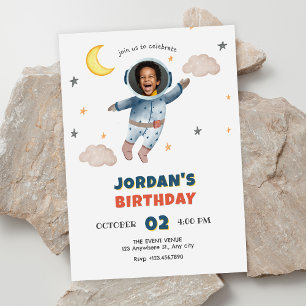 Cute astronaut space photo birthday invitation