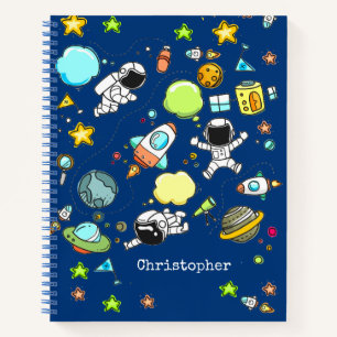 Cute Astronaut Space Rockets Pattern Name Notebook