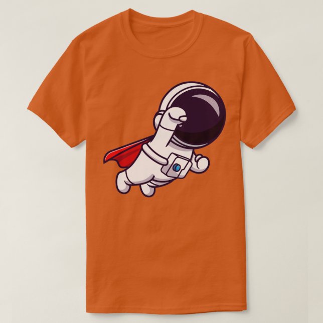 Cute Astronaut Super Flying Cartoon T-Shirt (Design Front)