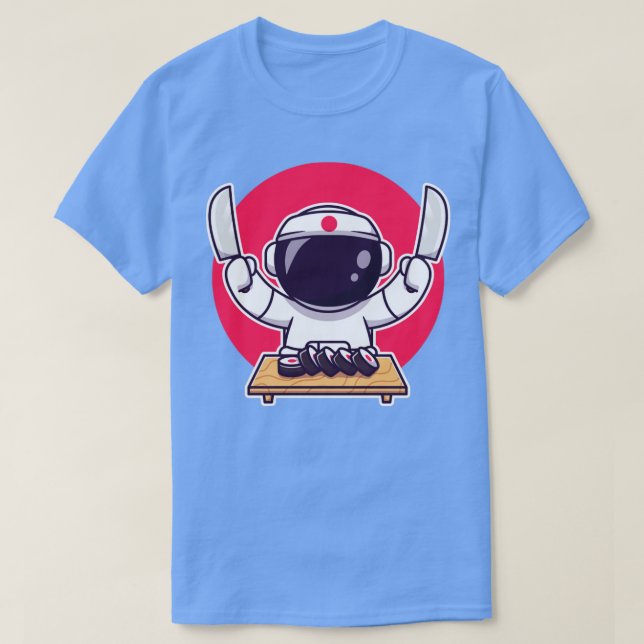 Cute Astronaut Sushi With Knife T-Shirt (Design Front)