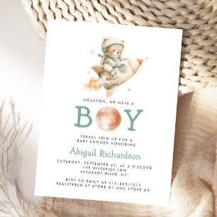 Cute Astronaut Teddy Bear Boy Baby Shower Invite Postcard