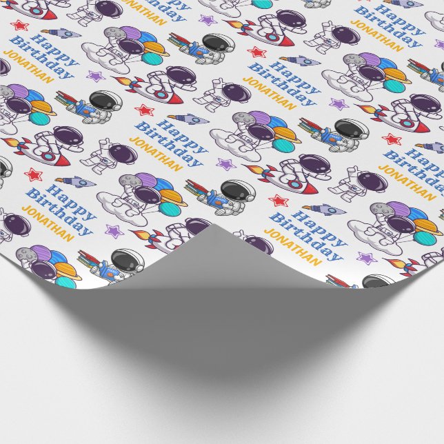 Cute Astronaut Universe Kids Birthday Wrapping Paper (Corner)