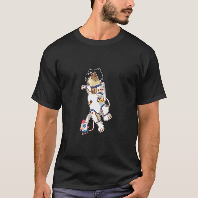 Cute Astronaut White Cat T-Shirt (Front)