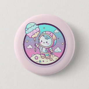 Cute Astronaut with Ice Cream Baloon on the Moon   6 Cm Round Badge