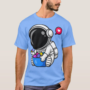 Cute Astronaut With Planet Candy Bowl Cartoon T-Shirt