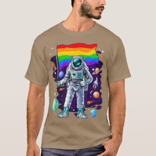 Cute Astronaut With Rainbow Flag Gay Pride Month L T-Shirt
