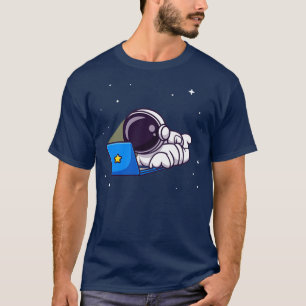 Cute Astronaut Working On Laptop Cartoon2 T-Shirt