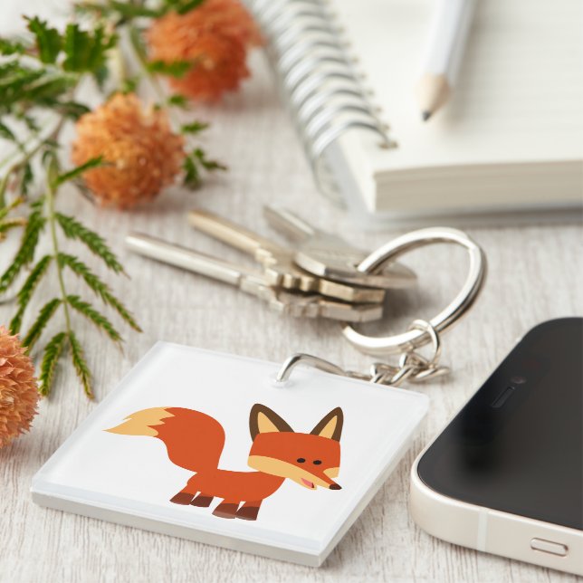 Cute Astute Cartoon Fox Acrylic Keychain (Front Right)