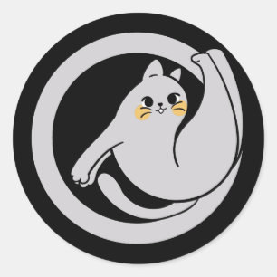 cute athletic cat   energetic grey cat   happy cat classic round sticker