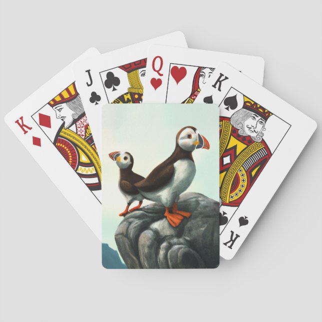 Cute Atlantic Puffins Seabirds on the Rocks Playing Cards (Back)