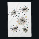 Cute Atomic Starburst Retro Mid Century Modern Tea Towel<br><div class="desc">Add a pop of colour to your kitchen with this cute atomic starburst kitchen towel. The design features cute starbursts of turquoise,  green,  gold,  pink,  and black. It's a great way to add a little fun to your kitchen decor!</div>