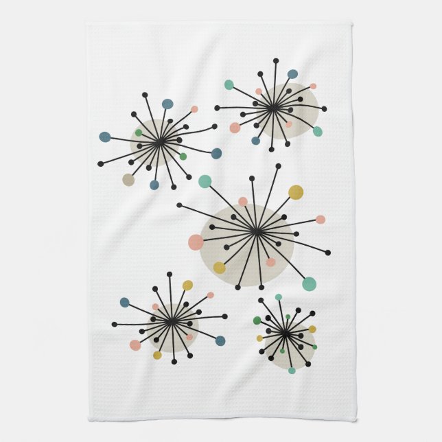Cute Atomic Starburst Retro Mid Century Modern Tea Towel (Vertical)