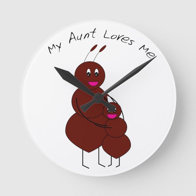 Cute Aunt and Child Ant Funny Cartoon Round Clock (Front)