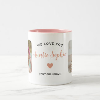 Cute Auntie 2 Photo Pink Modern  Two-Tone Coffee Mug