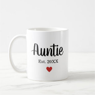 Cute Auntie Established Year Little Red Heart Coffee Mug