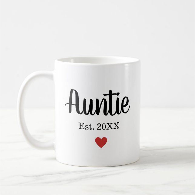 Cute Auntie Established Year Little Red Heart  Coffee Mug (Left)