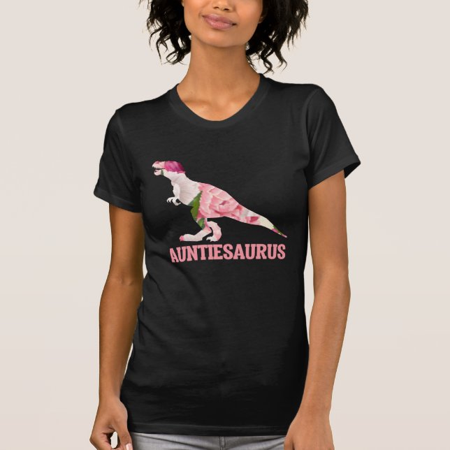 Cute Auntiesaurus Aunt Dino with Floral Flowes T-Shirt (Front)
