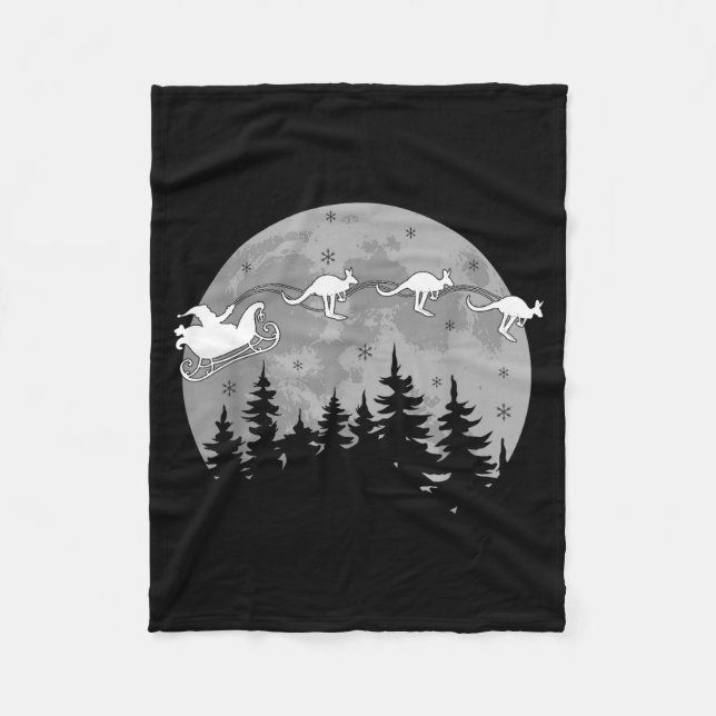 Cute Australia Kangaroo Santa Sleigh Aussie Christ Fleece Blanket (Front)