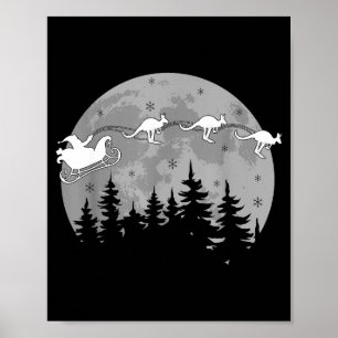 Cute Australia Kangaroo Santa Sleigh Aussie Christ Poster