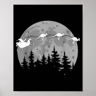 Cute Australia Kangaroo Santa Sleigh Aussie Christ Poster