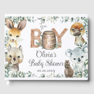 Cute Australian Animals Greenery Boy Baby Shower  Guest Book