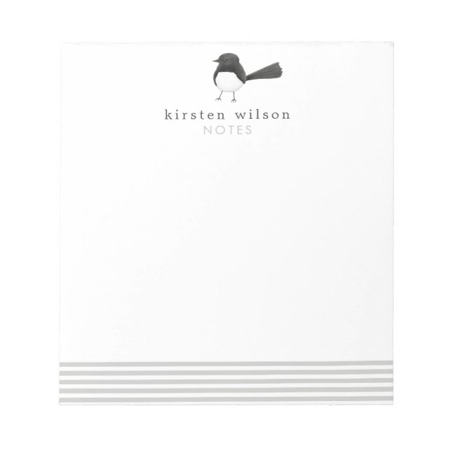 Cute Australian Bird: Willie Wagtail Personalised  Notepad (Front)