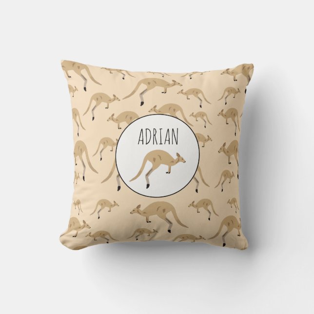 Cute Australian Kangaroo Pattern Custom Name Cushion (Front)