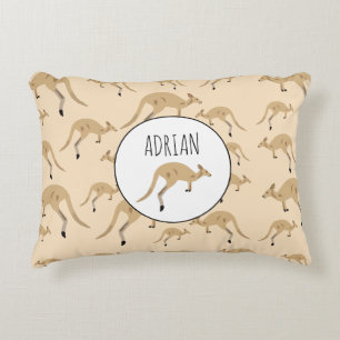 Cute Australian Kangaroo Pattern Custom Name Decorative Cushion