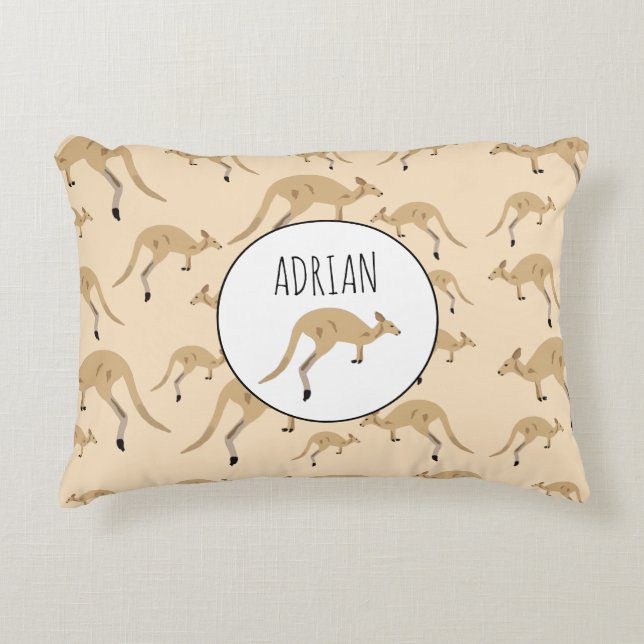 Cute Australian Kangaroo Pattern Custom Name Decorative Cushion (Front)
