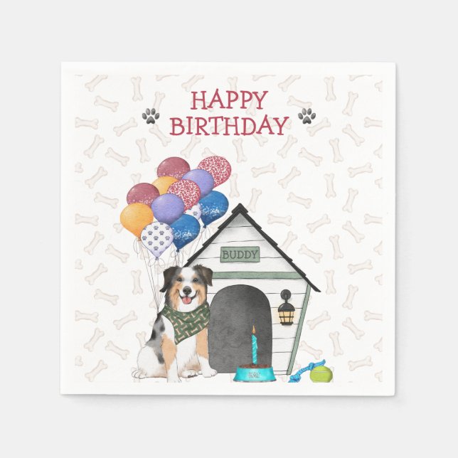 Cute Australian Shepherd Birthday Party Napkin (Front)