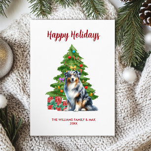 Cute Australian Shepherd Dog Family Christmas Holiday Card