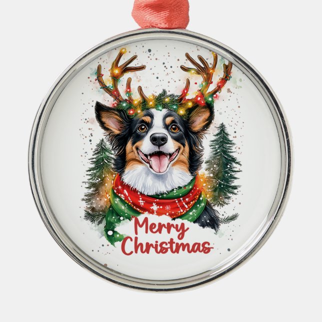 Cute Australian Shepherd Dog Metal Tree Decoration (Front)