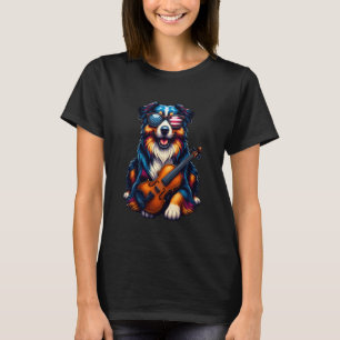 Cute Australian Shepherd Dog Violinist Musician Pa T-Shirt