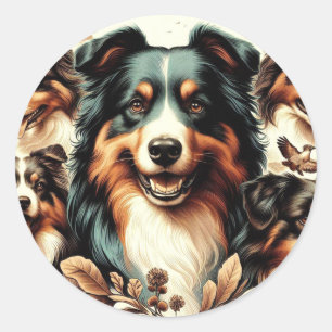 Cute Australian Shepherd Painting Classic Round Sticker
