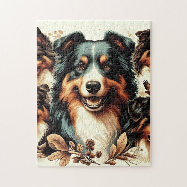 Cute Australian Shepherd Painting Jigsaw Puzzle (Vertical)