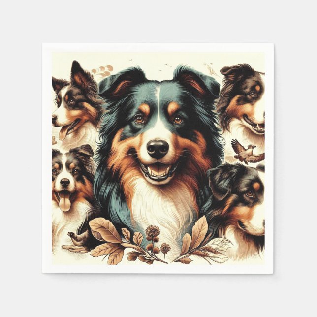 Cute Australian Shepherd Painting Napkin (Front)