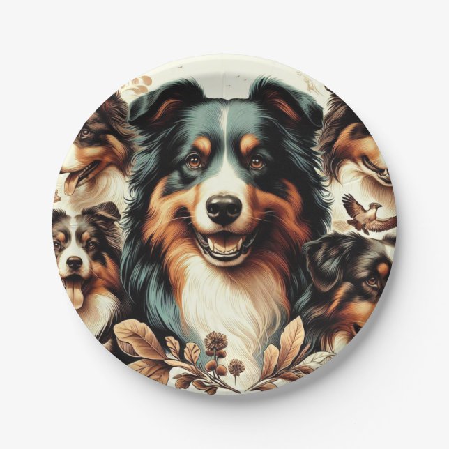 Cute Australian Shepherd Painting Paper Plate (Front)