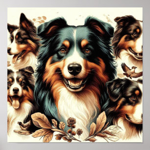 Cute Australian Shepherd Painting Poster