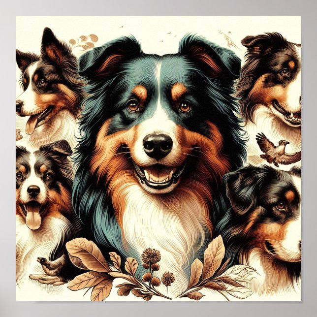 Cute Australian Shepherd Painting Poster (Front)