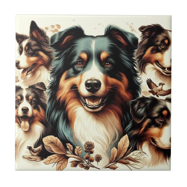 Cute Australian Shepherd Painting Tile (Front)