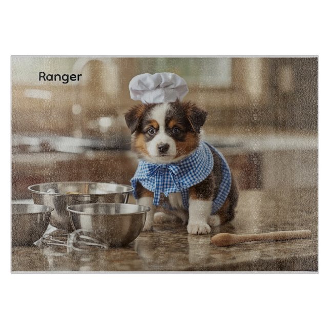 Cute Australian Shepherd Personalised Cutting Board (Front)