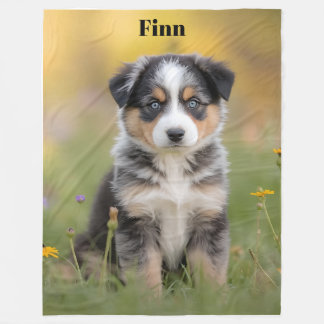 Cute Australian Shepherd Personalised Fleece Blanket