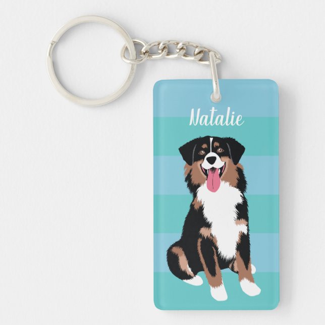 Cute Australian Shepherd Personalized | Blue Aqua Key Ring (Front)