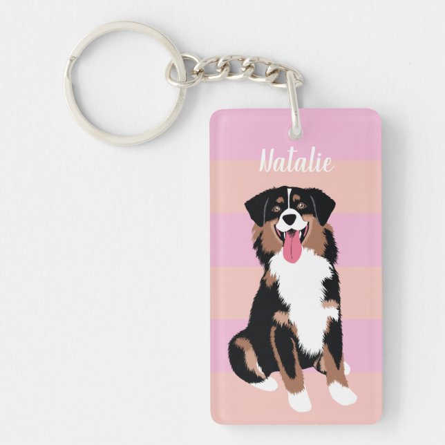 Cute Australian Shepherd Personalized | Pink Peach Key Ring (Front)